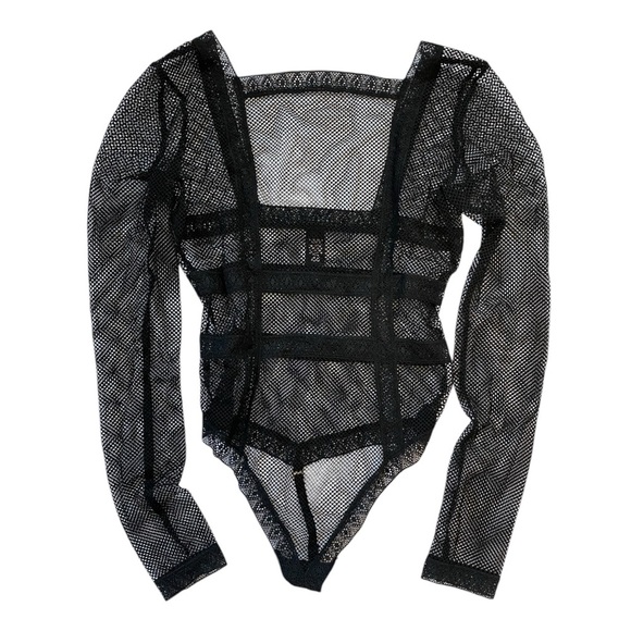 ❌SOLD🏷️Victoria’s Secret Mesh Fishnet One Piece Long Sleeve Black Bodysuit - Picture 3 of 6